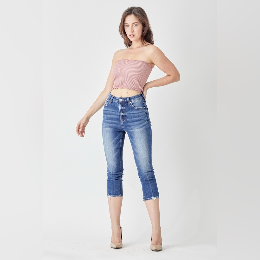 RISEN JEANS HIGH RISE BASIC CAPRI #1059